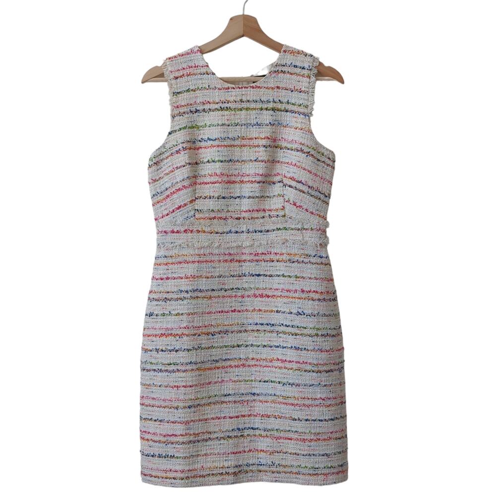 J. Crew Size 4 Dress Multi Color White Tweed Textured Sheath Pencil Sleeveless